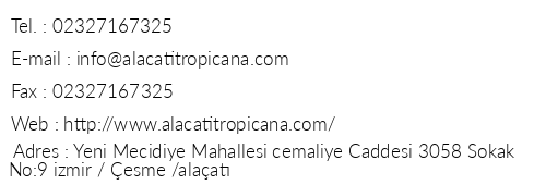 Alaat Tropicana Galeri Butik Otel telefon numaralar, faks, e-mail, posta adresi ve iletiim bilgileri
